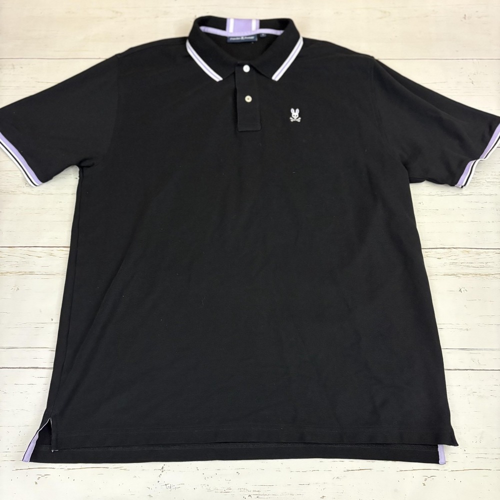Psycho Bunny Polo Shirt Mens 2XL Black Pima Cotton Short Sleeve Embroidered